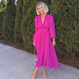 ZARA Purple Midi Ruffle Pleated Dress Sz XL- worn once